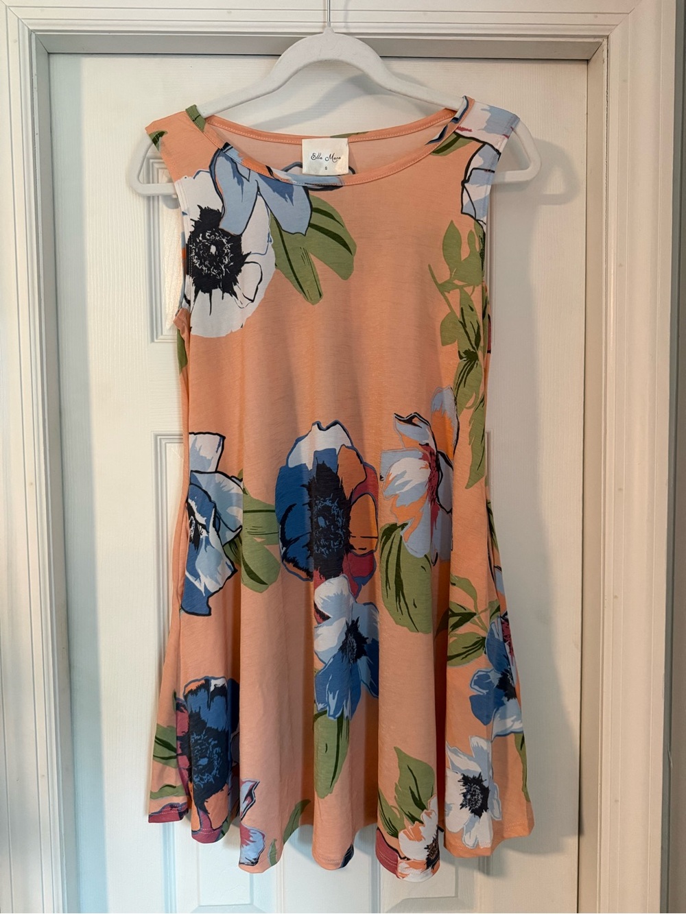 Sleeveless Peach Floral Swing Dress by Ella Mara